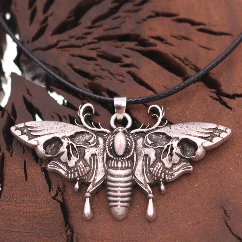 Skull Moth Pendant Retro Necklace with European Charm