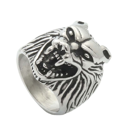 Titanium Steel Wolf Head Ring - Retro Hipster Punk Jewelry for Men