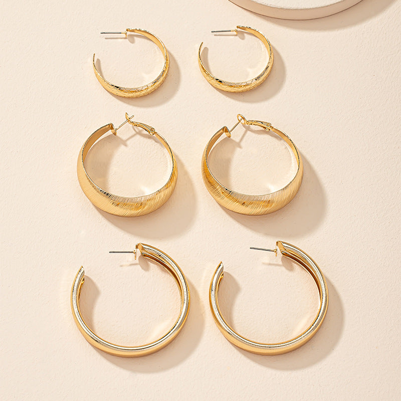 Exaggerated French Plain Ring Earrings Set - Urban Chic Geometric Ear Accessories