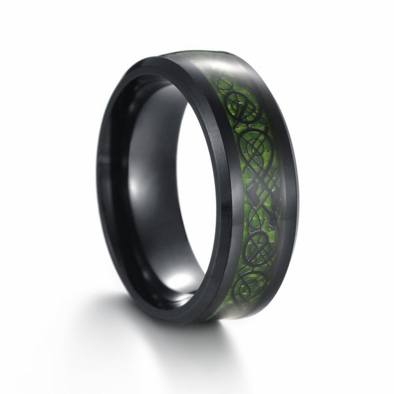 Fiery Red Carbon Fiber Dragon Pattern Men's Ring - Exclusive European and American Design