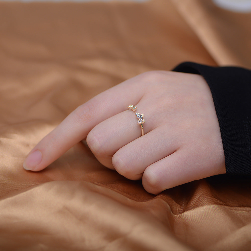 Two Zircon Butterflies Opening Silver Ring