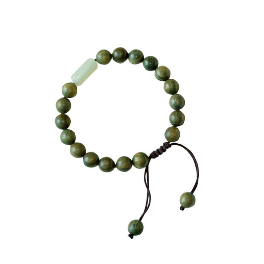 Elegant Handcrafted Green Sandalwood and Hotan Jade Bracelet