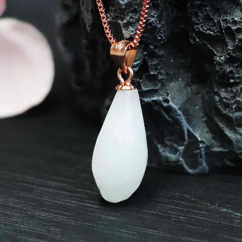 Elegant Hetian Jade Silver Magnolia Pendant Necklace