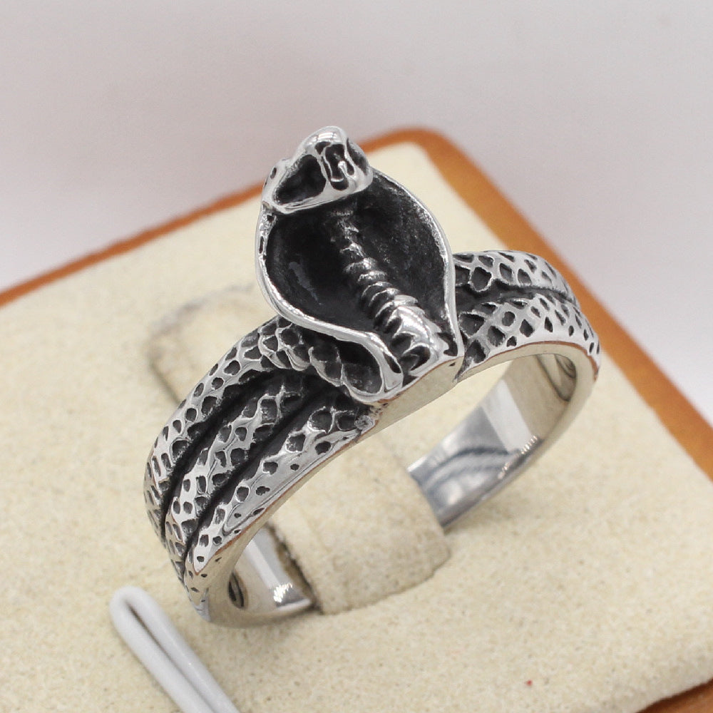 Domineering Coiled Cobra Titanium Steel Ring for Men