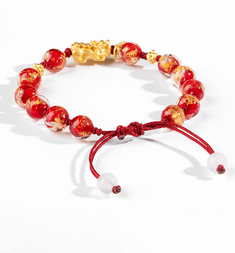 Fortune's Favor Sterling Silver Pixiu Jinbao Red Rope Bracelet