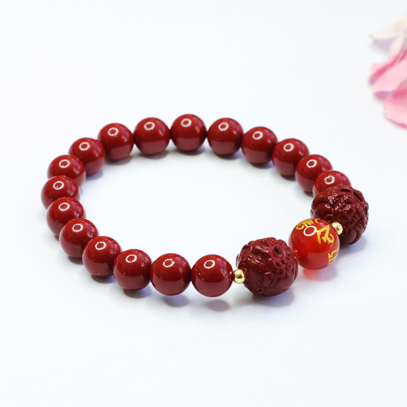 Fortune's Favor Sterling Silver Bracelet with Cinnabar and Chalcedony Stones