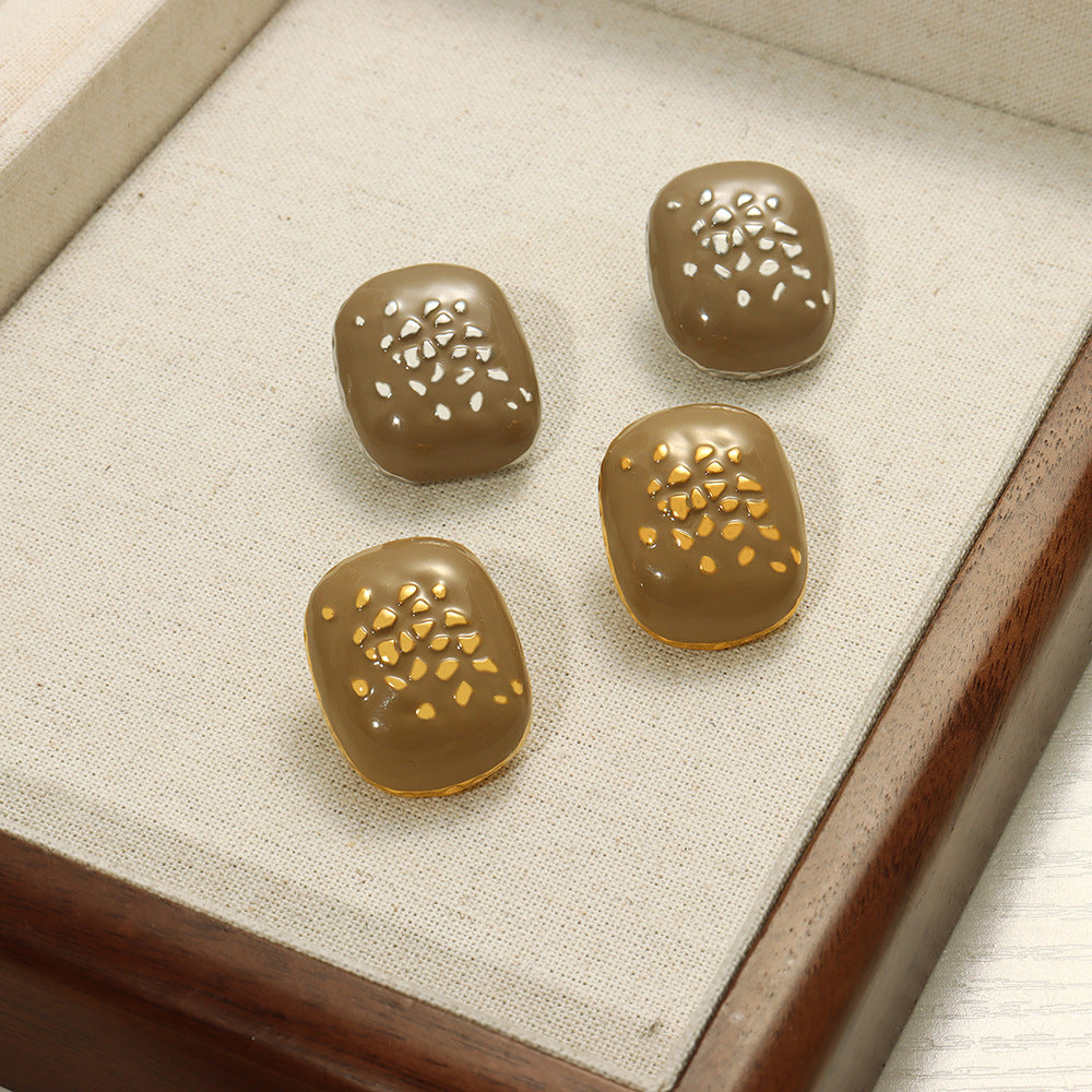 Golden Enamel Geometric Stud Earrings - Planderful Everyday Genie Collection