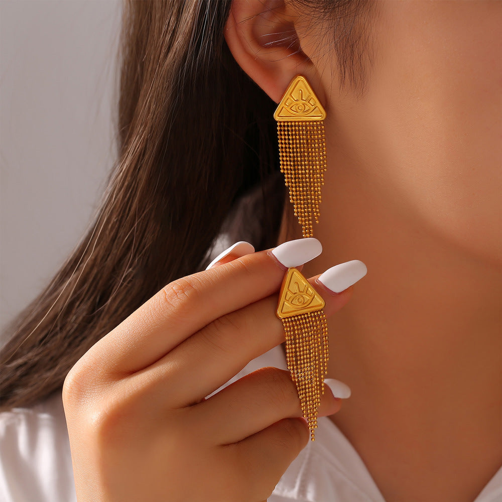 Niche Hip-Hop Inspired Devil's Eye Tassel Earrings in Titanium Steel