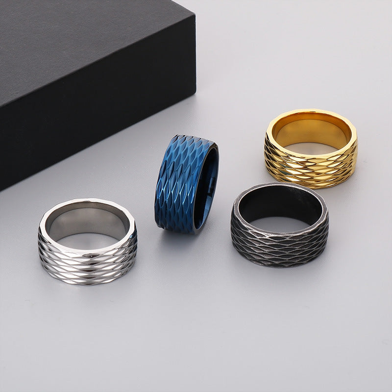 Stylish Retro Stainless Steel 10mm Men's Ring with Vacuum Electroplating - European and American Trend