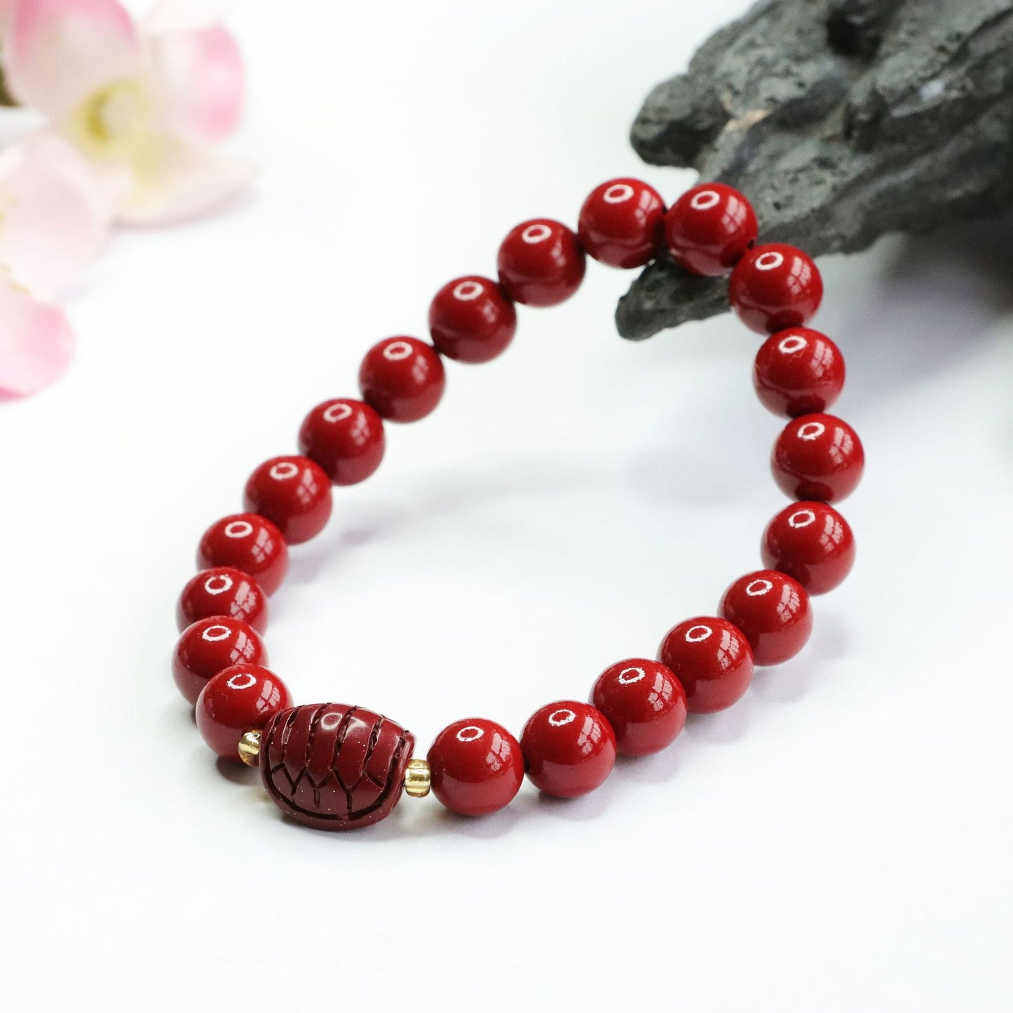 Cinnabar Stone Sterling Silver Bracelet from Planderful Collection