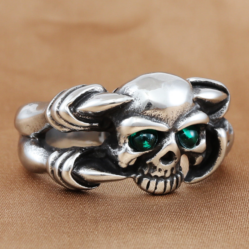 Personalized Titanium Steel Skull and Dragon Claw Ring for Men - Retro Trendy Accessories