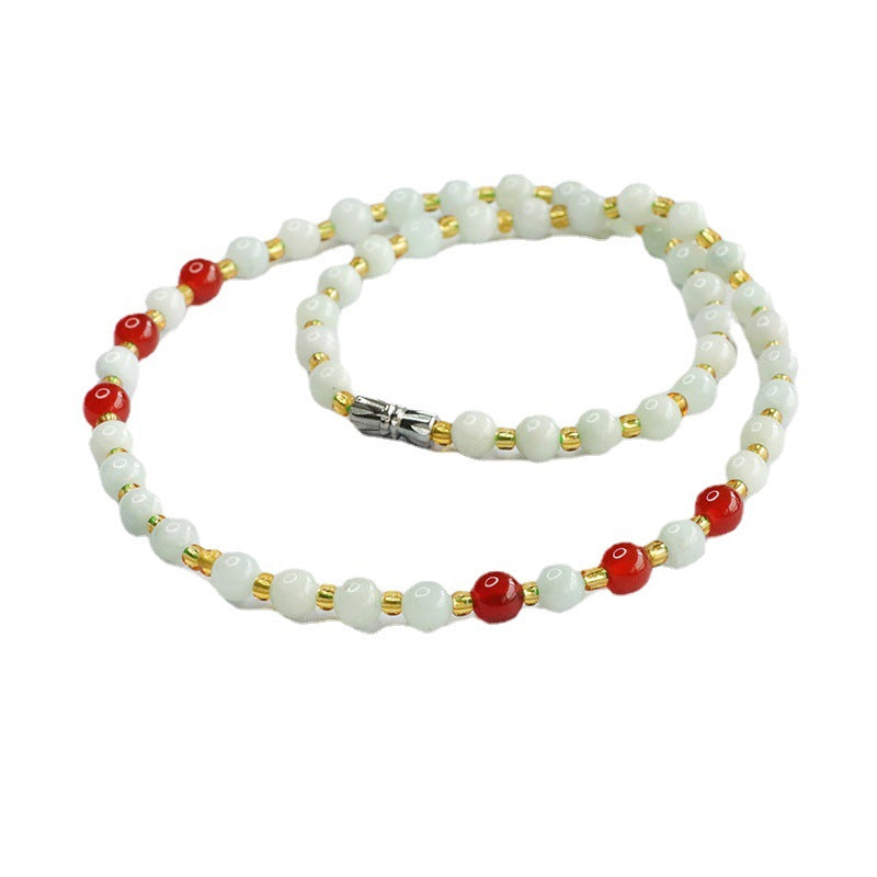 Natural Jade Necklace Red Agate Chain Light Colour Jade Golden Bead Chain