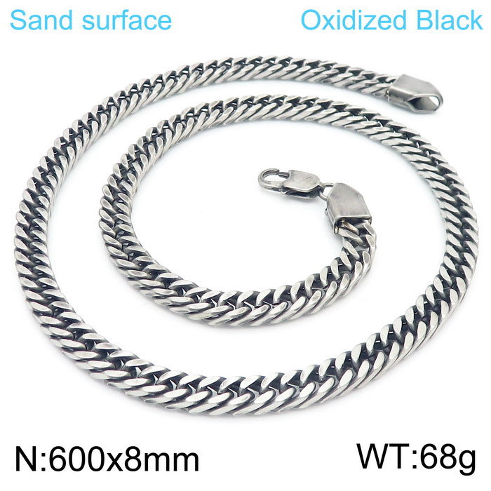 Stylish Personalized Titanium Steel Men's Bracelet and Necklace with Double-Woven Cuban Chain Design