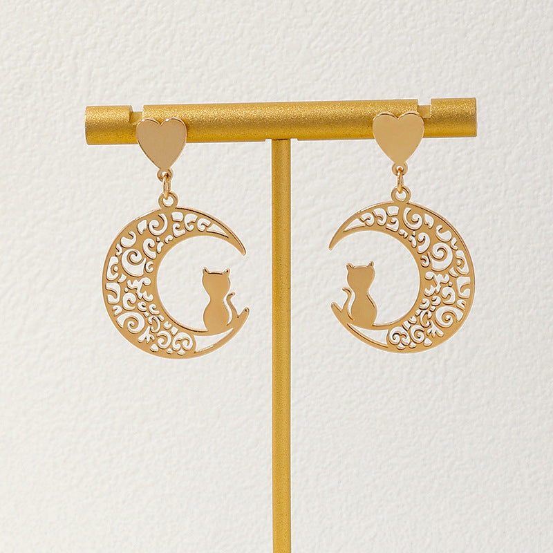 Moon Kitten Exaggerated Metal Earrings - Vienna Verve Collection