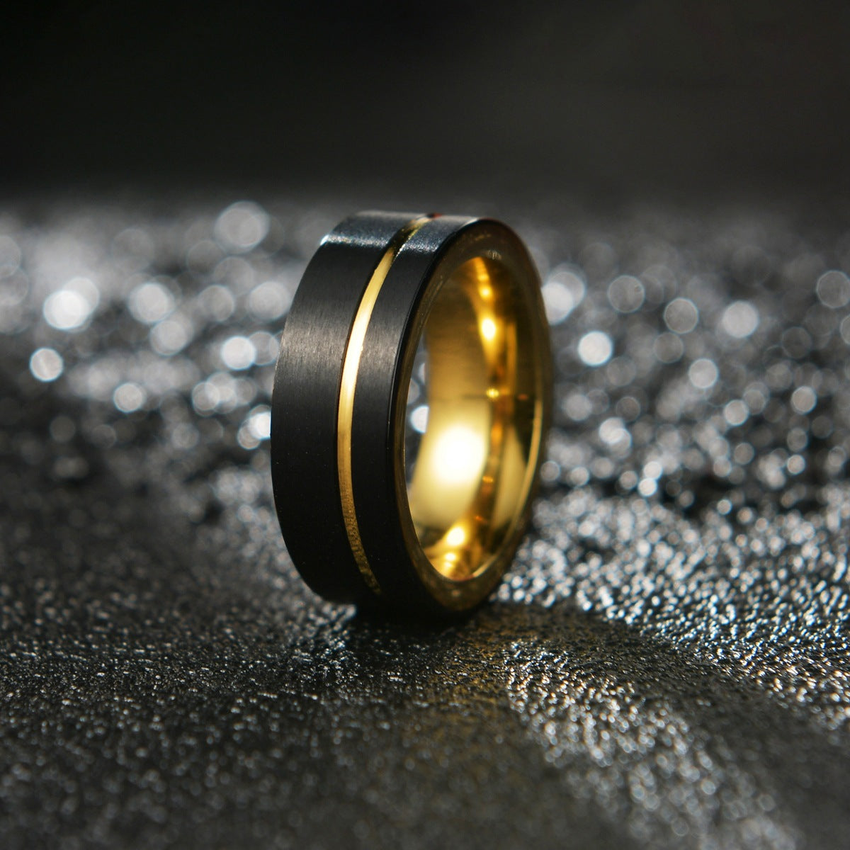 Cross-Border European and American Fashion Tungsten Steel Ring - Men's Two-Tone Electroplated Gold Jewelry