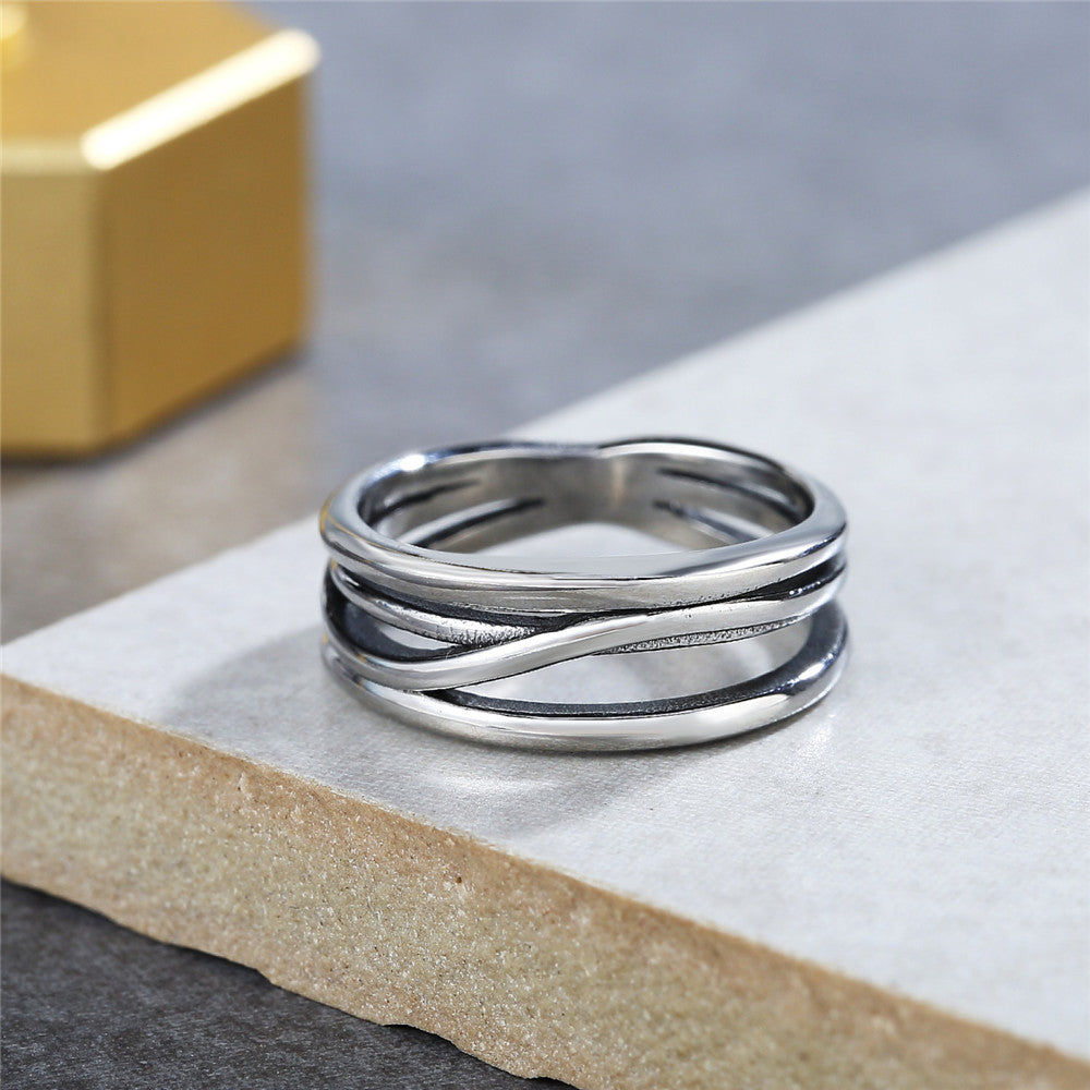 Simple Titanium Steel Ring for Women with Retro Korean Design