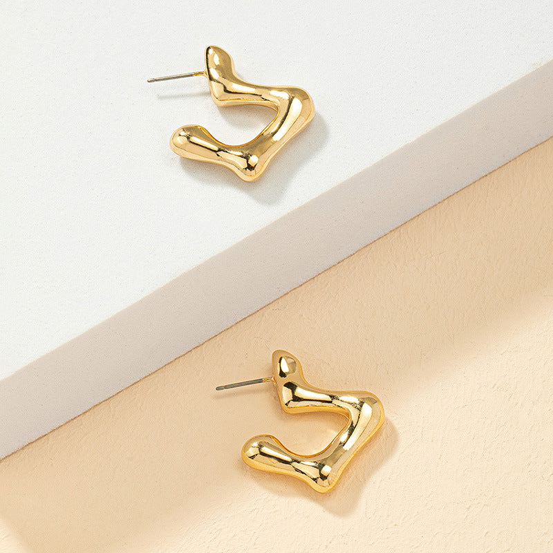 Waveform Metal Earrings with Unique French Design