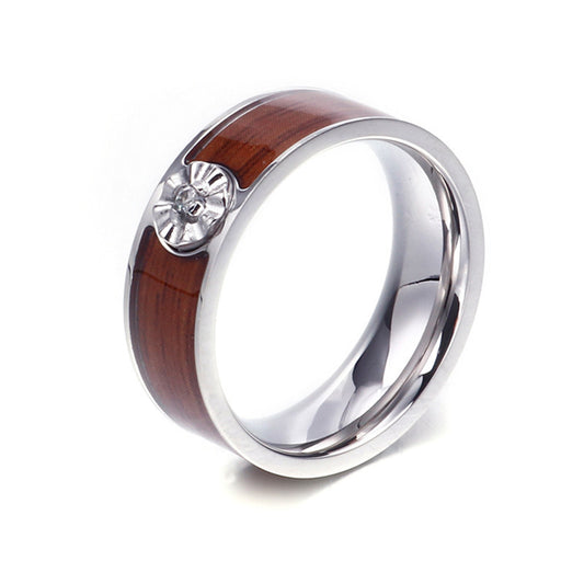 Custom Wood Grain Stainless Steel Ring for Men - Trendy Titanium Jewelry Wholesale