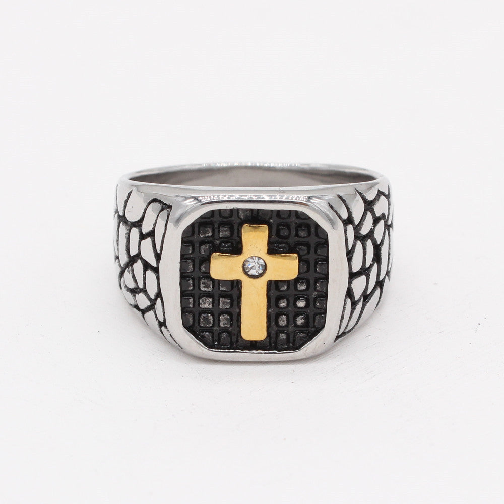 Latin Cross Cracked Titanium Steel Ring for Men