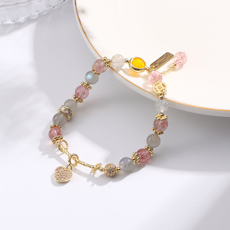 Strawberry Crystal and Grey Moonlight Sterling Silver Bracelet - Fortune's Favor