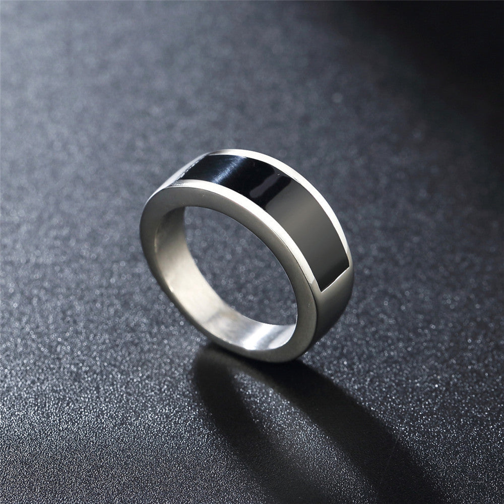 Everyday Genie Men's Titanium Steel Ring with Simple Black Drop Oil Design