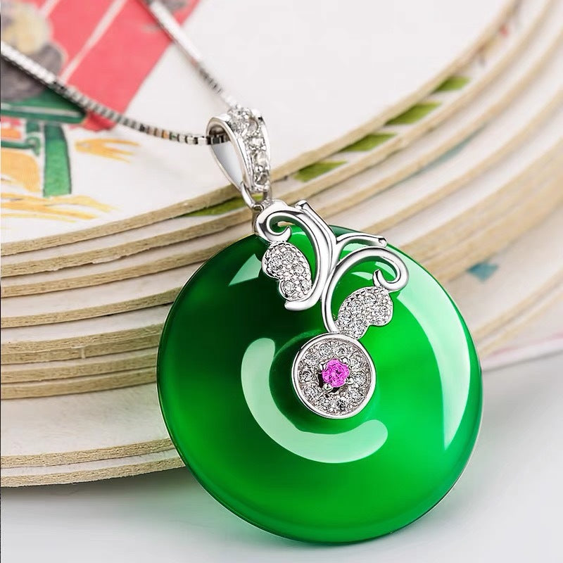 Green Chalcedony Zircon Butterfly Pendant with Safety Buckle