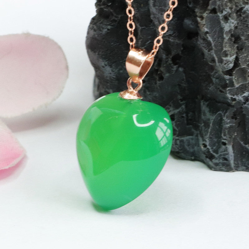 Rose Gold Necklace with Sterling Silver Green Chalcedony Love Pendant