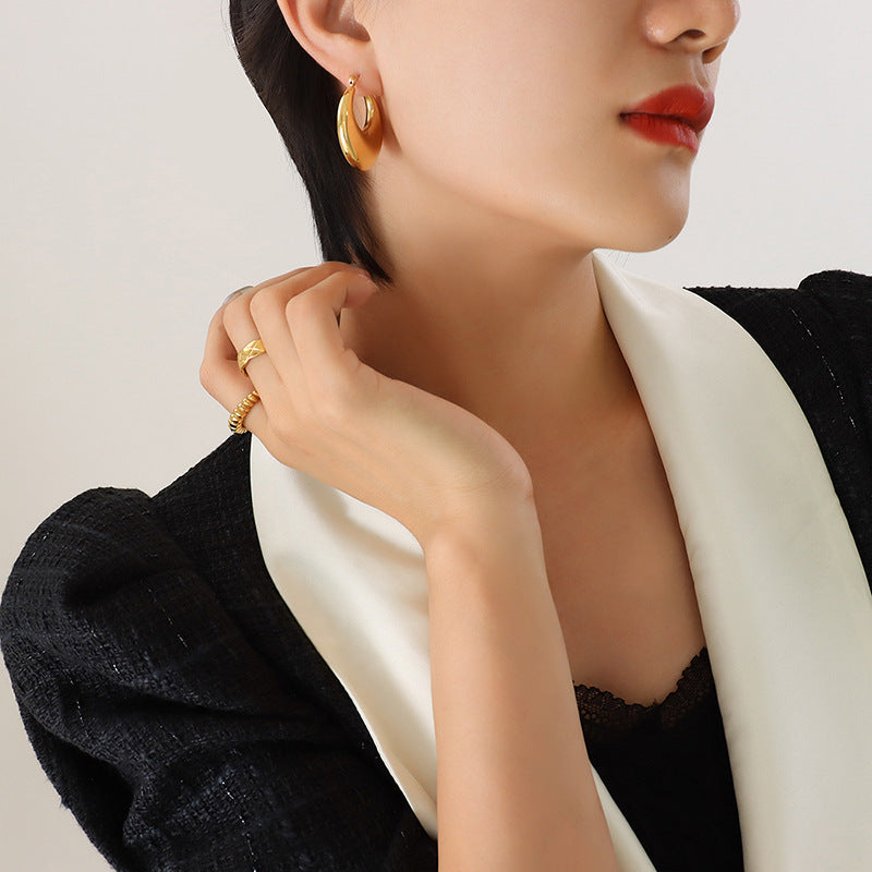 Exquisite U-Shaped Earrings: High-End Titanium Steel Gold-Plated Design