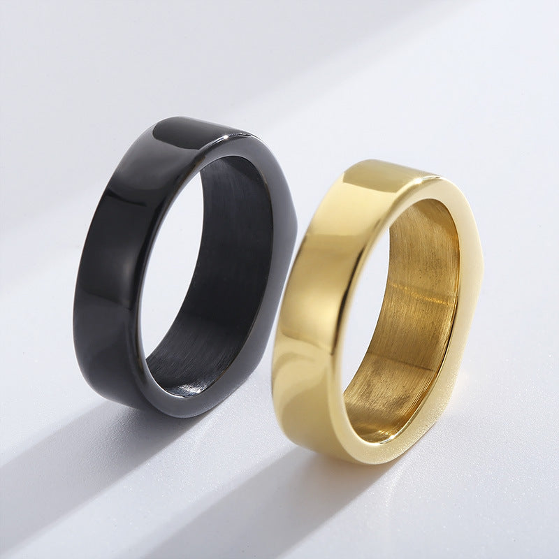 Stylish Personalized Stainless Steel Men's Ring with Vacuum Plating - Simple Rectangular Design