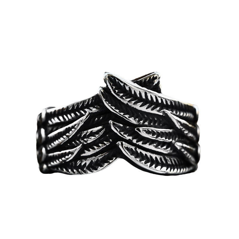 Titanium Steel Feather Design Angel Wings Ring for Men - Retro Wholesale Fashion