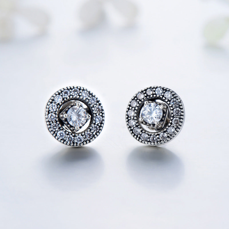 Elegant Zircon Sterling Silver Two-piece Stud Earrings