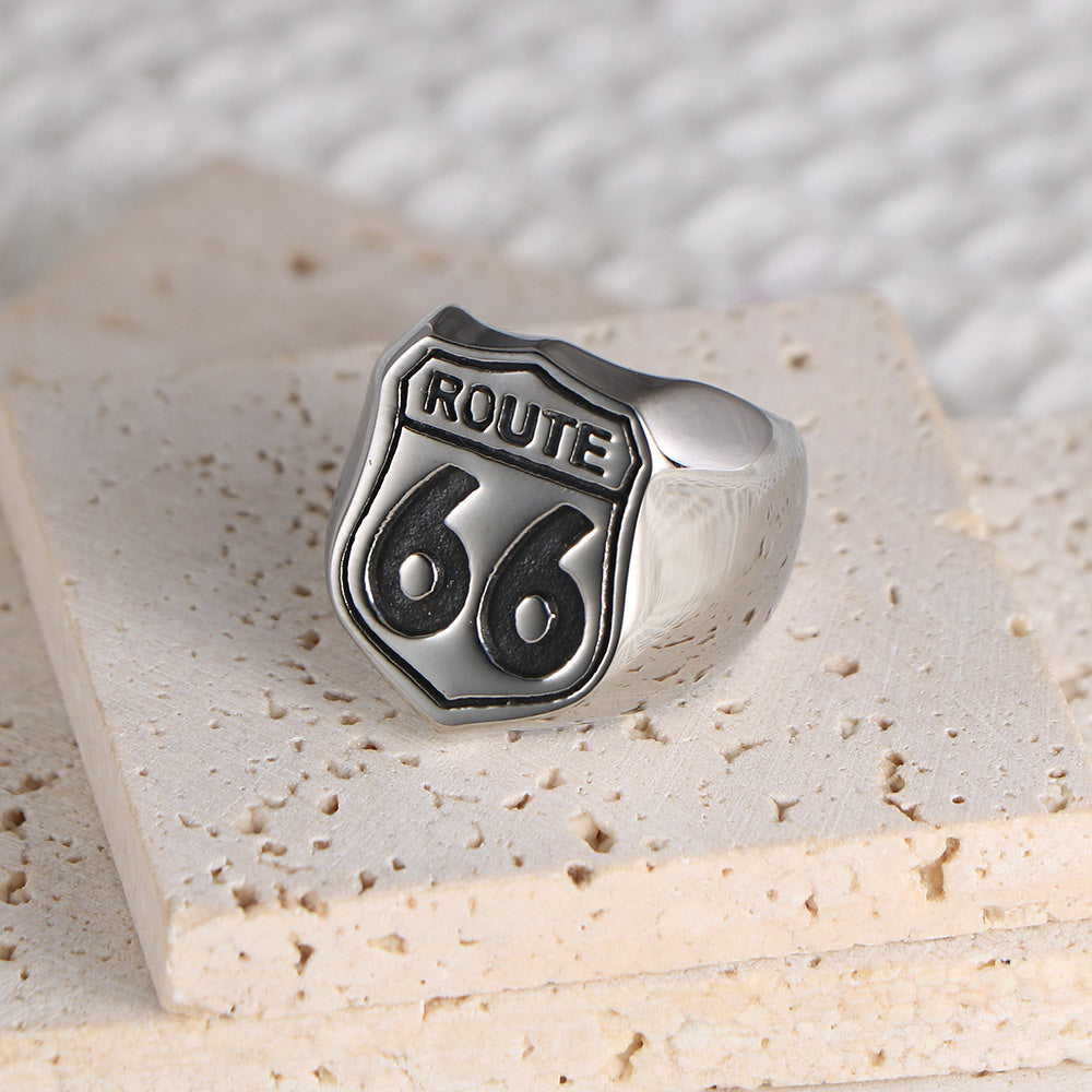 Creative US Route 66 Titanium Steel Ring for Men - Personalized Jewelry by Planderful