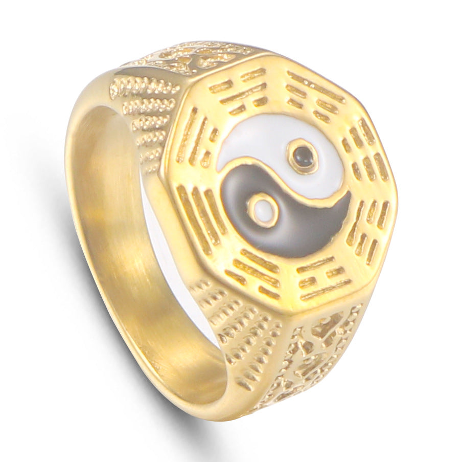 Taoist Tai Chi Titanium Steel Ring for Men - Personalized Chinese Style Stainless Steel Jewelry