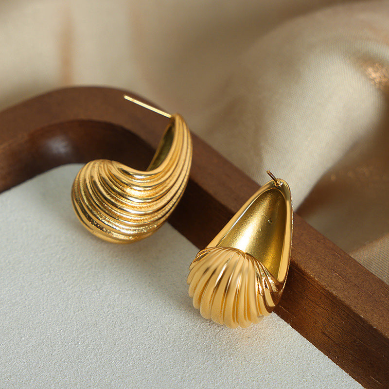 Geometric Texture Titanium Gold Earrings for Women by Planderful - Everyday Genie Collection