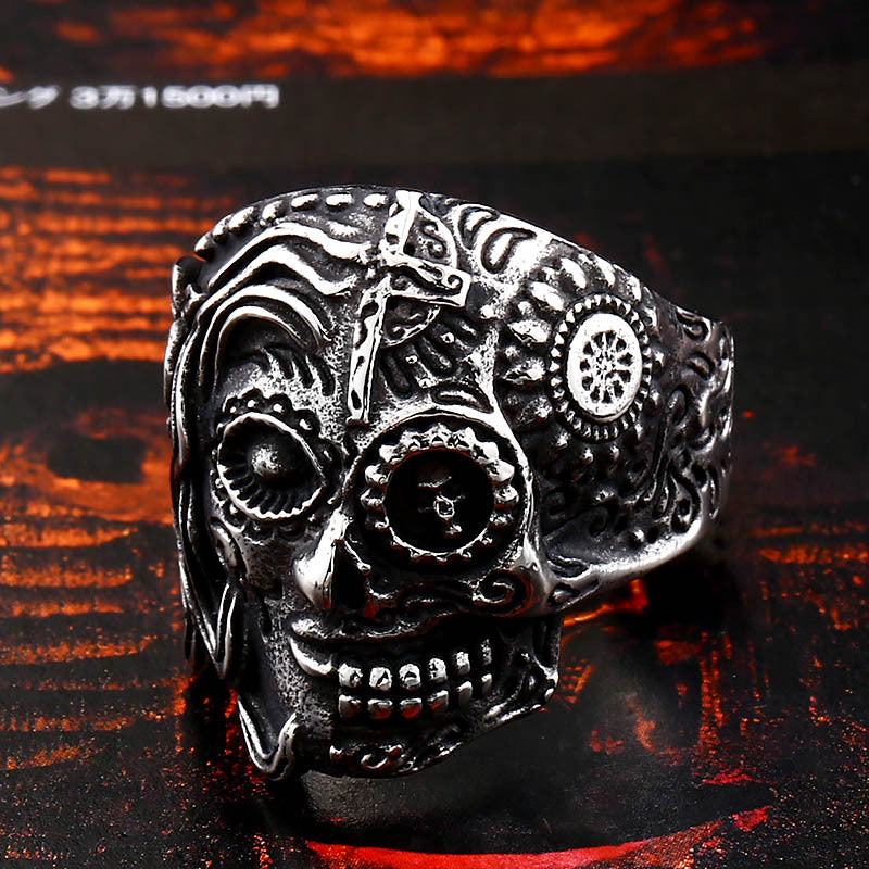 Bold Titanium Steel Skull Ring for Men - Wholesale Retro European & American Style