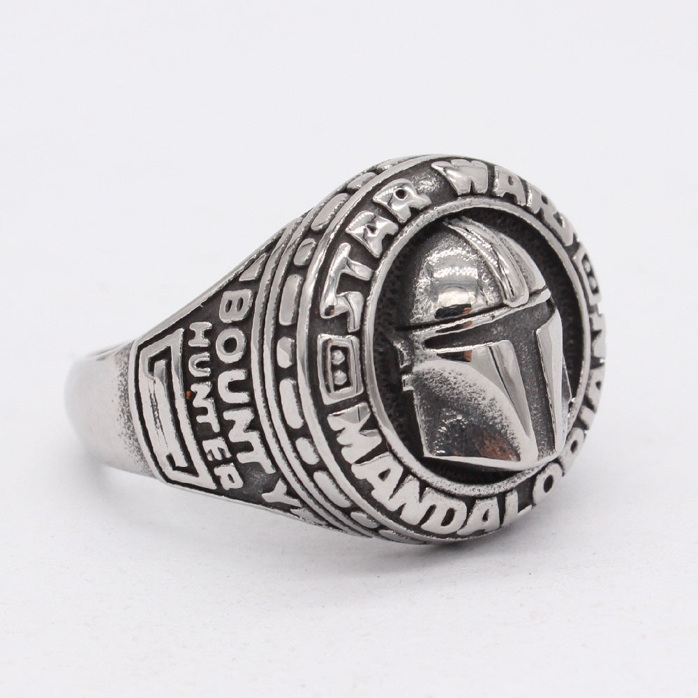 Medieval Crusader Knight Helmet Mask Titanium Steel Men's Ring