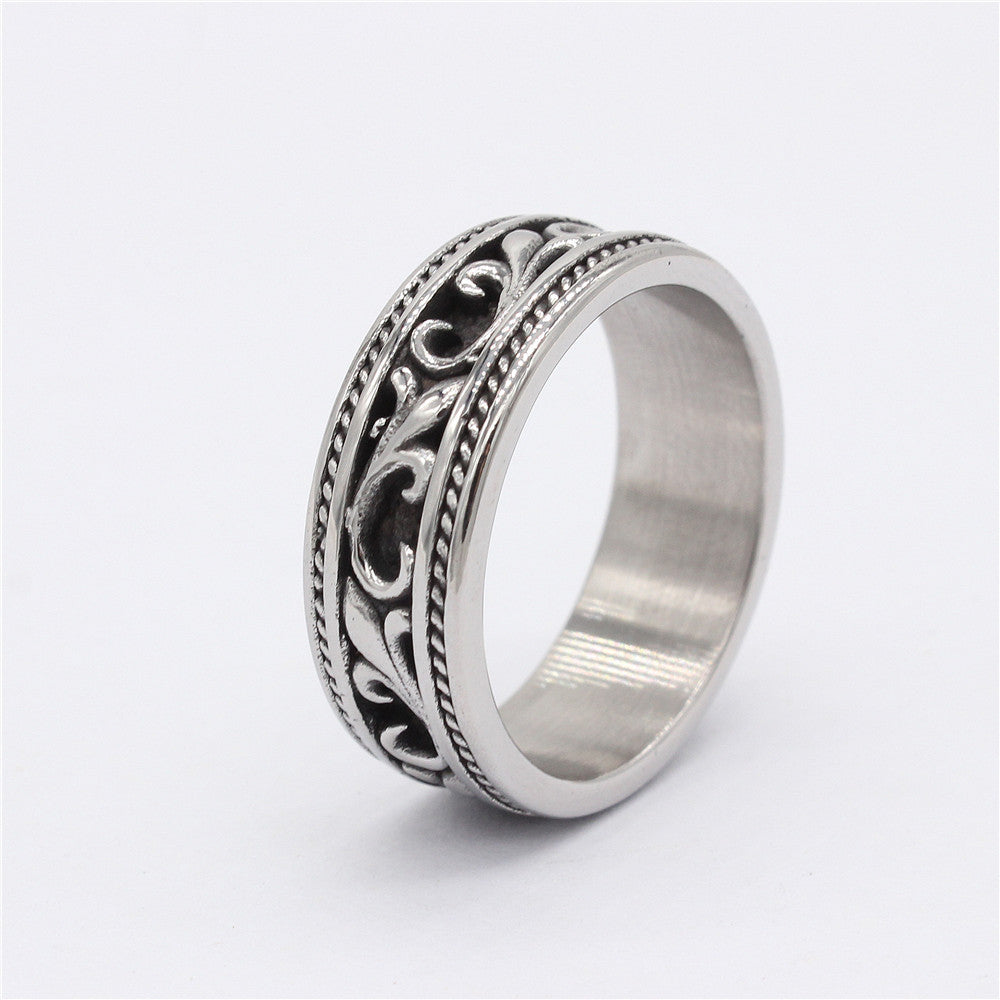 Retro Wave Ripple Titanium Steel Rings