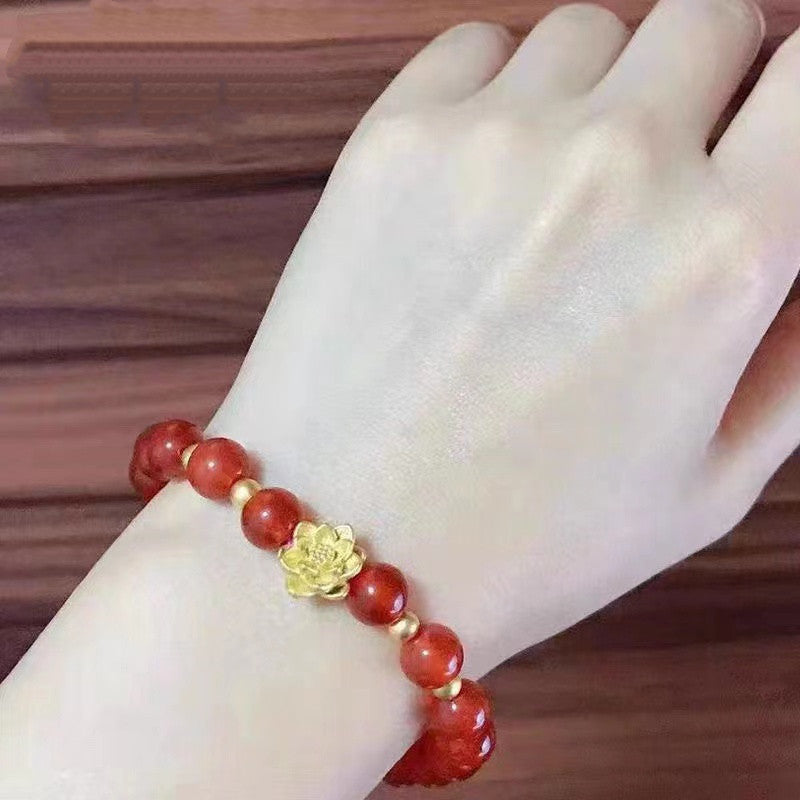 Red Agate and Sterling Silver Lotus Bracelet