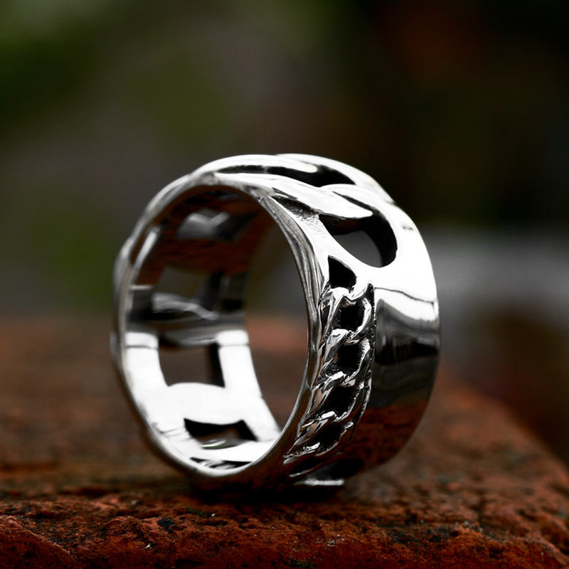 Titanium Steel Retro Locomotive Chain Ring for Men - Trendy Fashion Jewelry