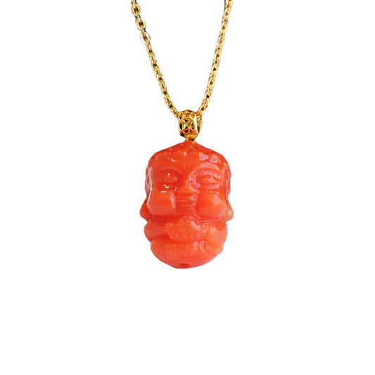 Red Agate Baby Buddha Necklace with Sterling Silver Needle