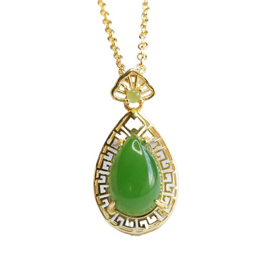 S925 Silver Natural Hotan Jade Jade Jasper Water Drop Necklac