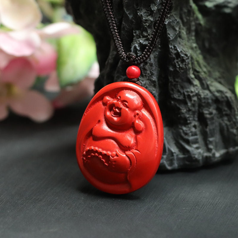 Red Sand Maitreya Buddha Pendant with Cinnabar Stone