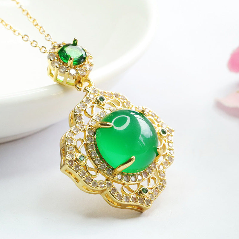 Green Chalcedony Floral Pendant with Sterling Silver Detail