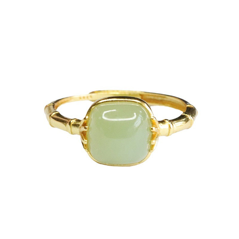 S925 Sterling Silver Hotan Jade Bamboo Ring