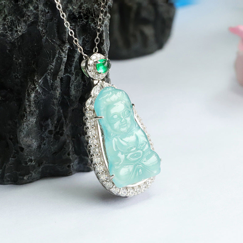 Baby Buddha Jade Necklace with Zircon Accents