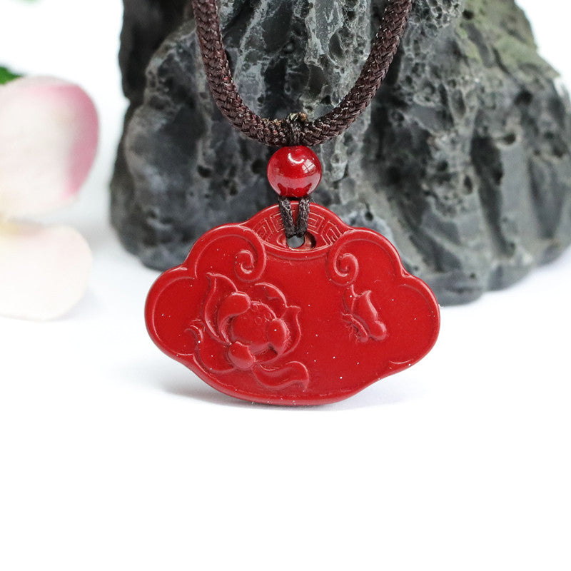 Cinnabar Pendant Auspicious Butterfly Lotus Ruyi Pendant Jewelry