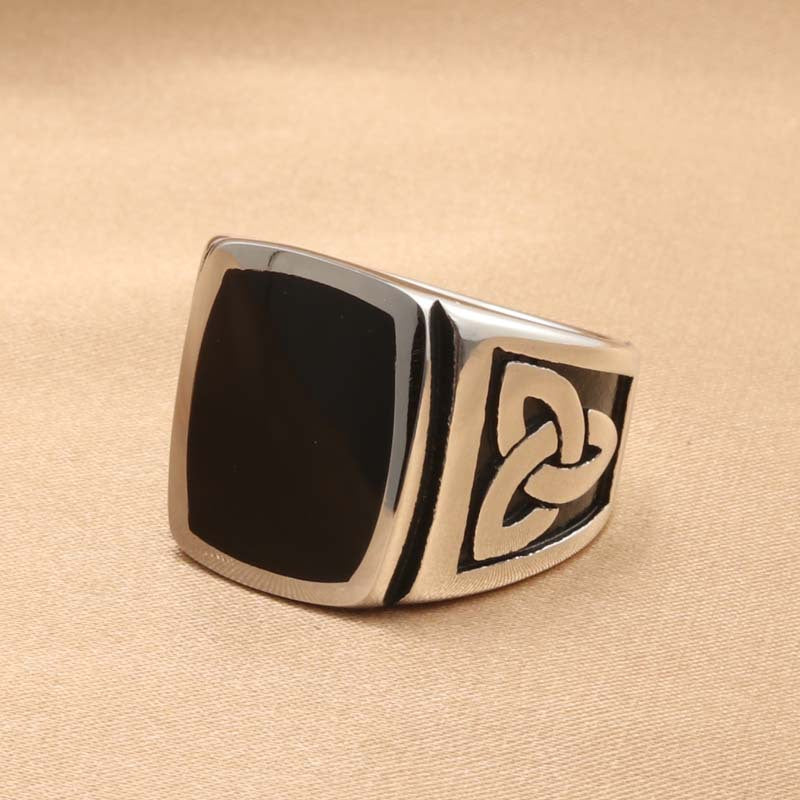 Retro Titanium Steel Epoxy Square Ring for Men - Trendy Jewelry Accessory Direct from Manufacturer