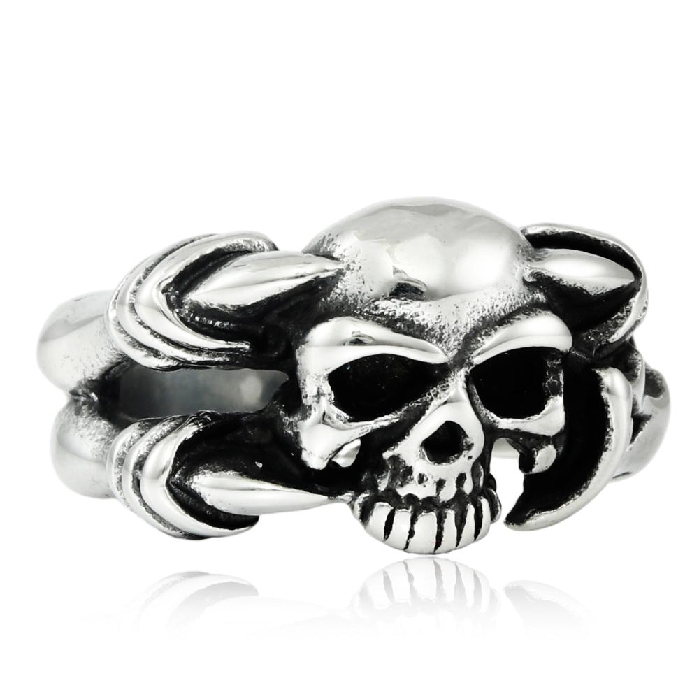 Personalized Titanium Steel Skull and Dragon Claw Ring for Men - Retro Trendy Accessories