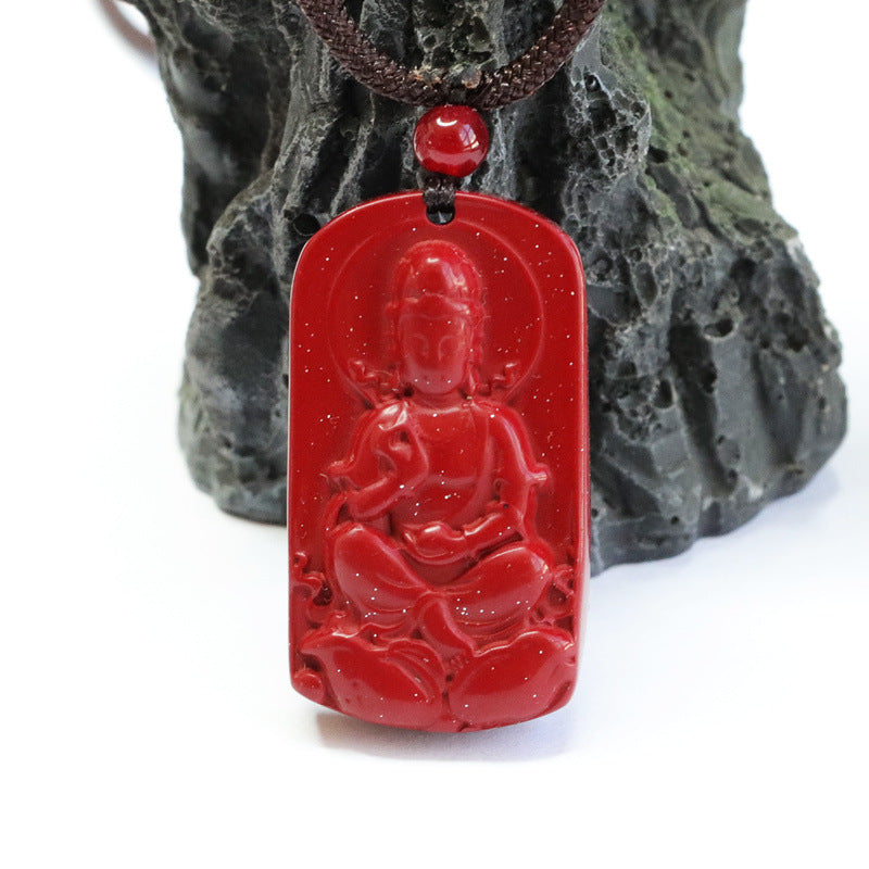 Vermilion Sand Guanyin Cinnabar Stone Pendant