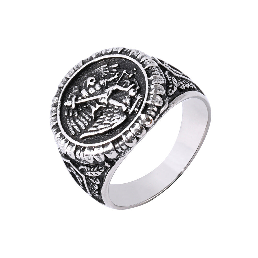 Ancient Greek God of War Men's Cross Titanium Steel Ring